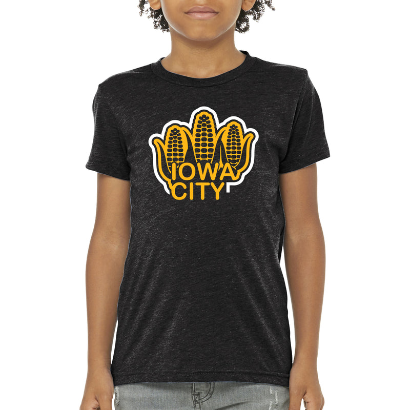 Iowa City Corn Youth Triblend T-Shirt - Charcoal Black