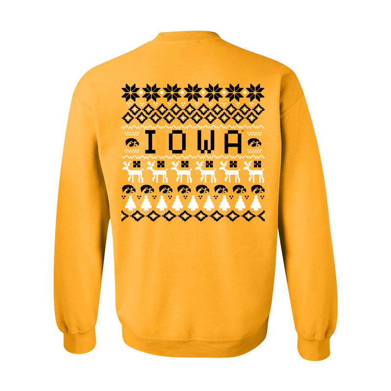 University of Iowa Hawkeyes Holiday Sweater Crewneck Sweatshirt - Gold