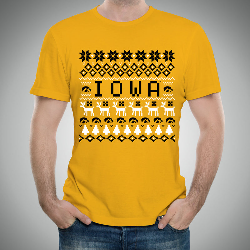 University of Iowa Hawkeyes Holiday Sweater Short Sleeve T Shirt - Gold
