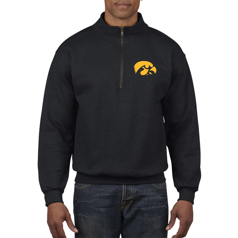 University of owa Hawkeye Logo Left Chest Embroidered Quarter Zip Sweatshirt - Black