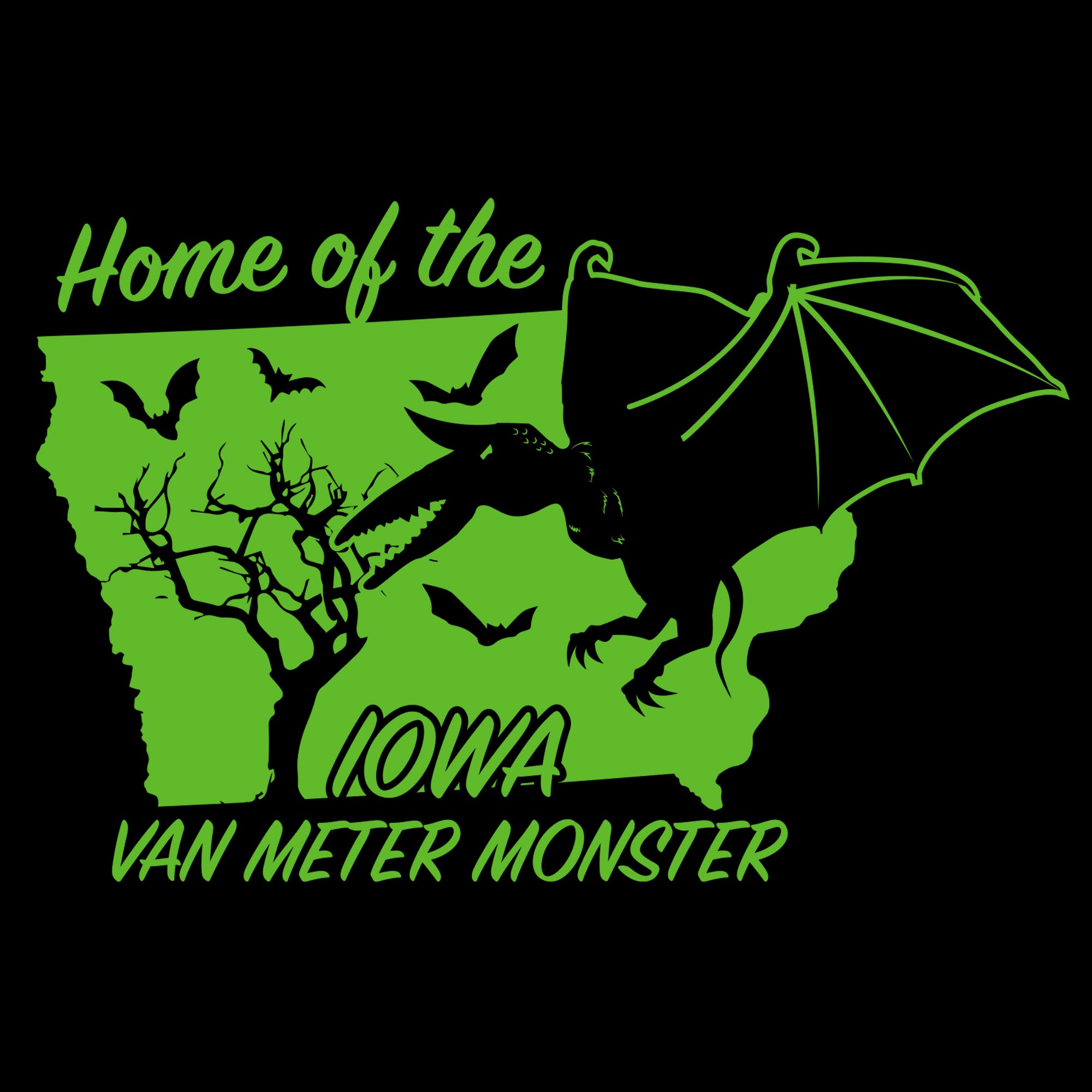 monsters in iowa Iowa Van Meter Monster Cryptid Short Sleeve T-Shirt in Black | Size: 2XL