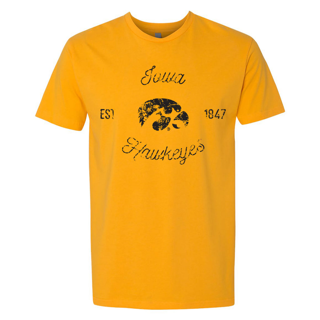 Vintage Script Iowa Hawkeyes Premium Cotton Short Sleeve T Shirt - Gol ...