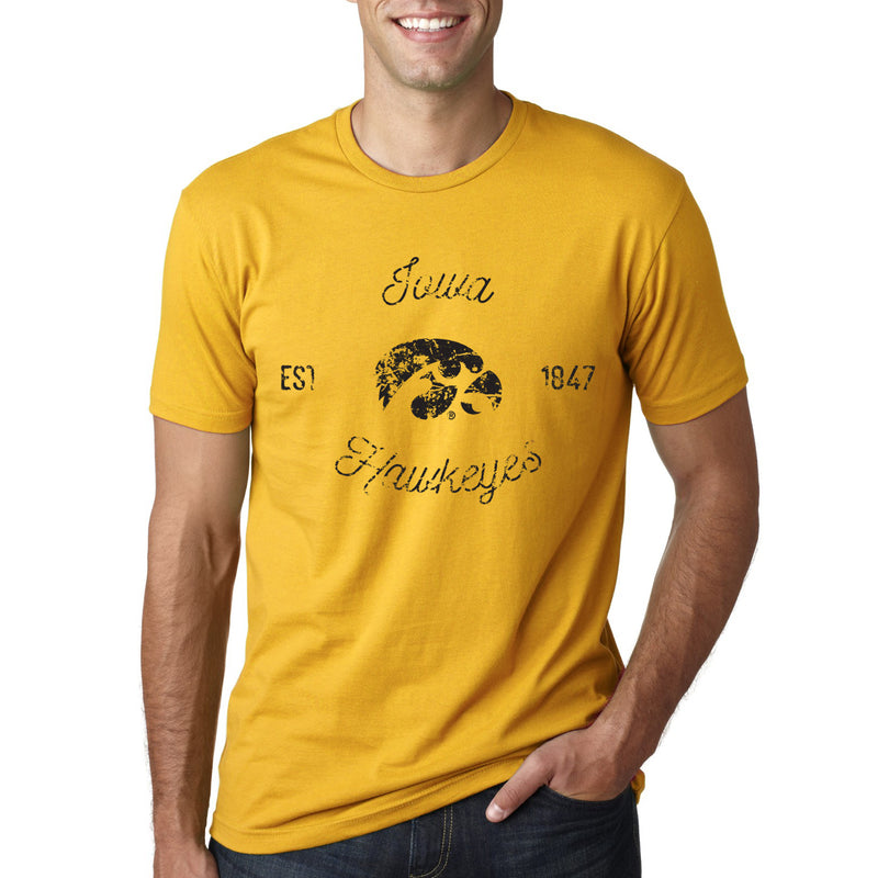 Vintage Script Iowa Hawkeyes Next Level Premium Cotton Short Sleeve T Shirt - Gold