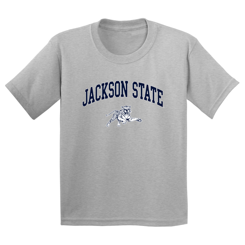 Jackson State Tigers Arch Logo Youth T Shirt - Sport Grey