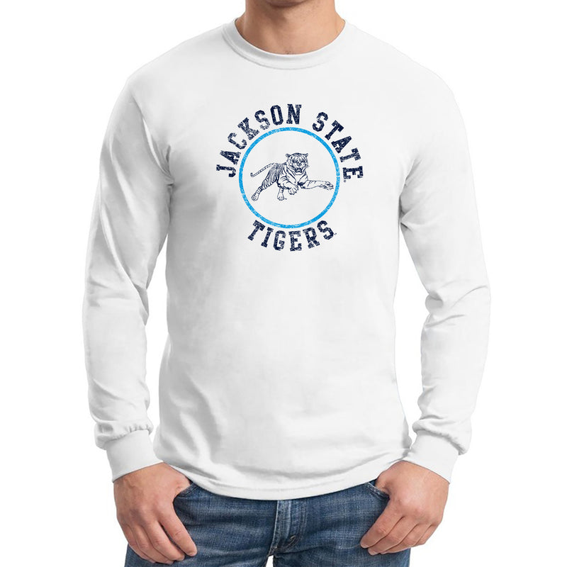 Jackson State Tigers Distressed Circle Logo Long Sleeve T Shirt - White