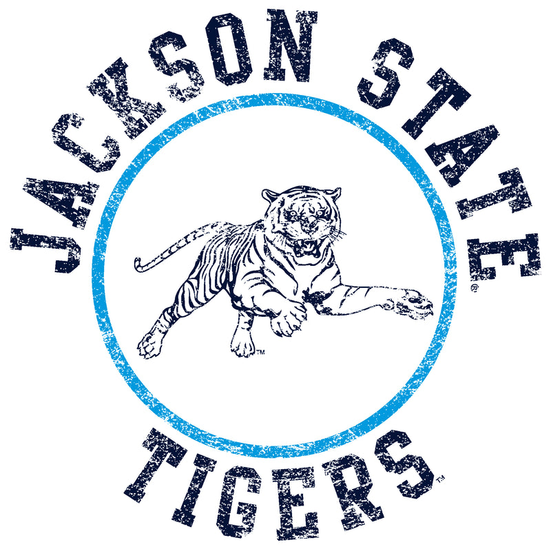 Jackson State Tigers Distressed Circle Logo Womens T Shirt - White
