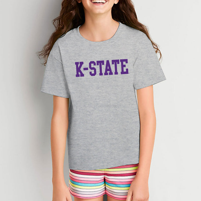 Kansas State University Wildcats Basic Block Cotton Youth T-Shirt - Sport Grey