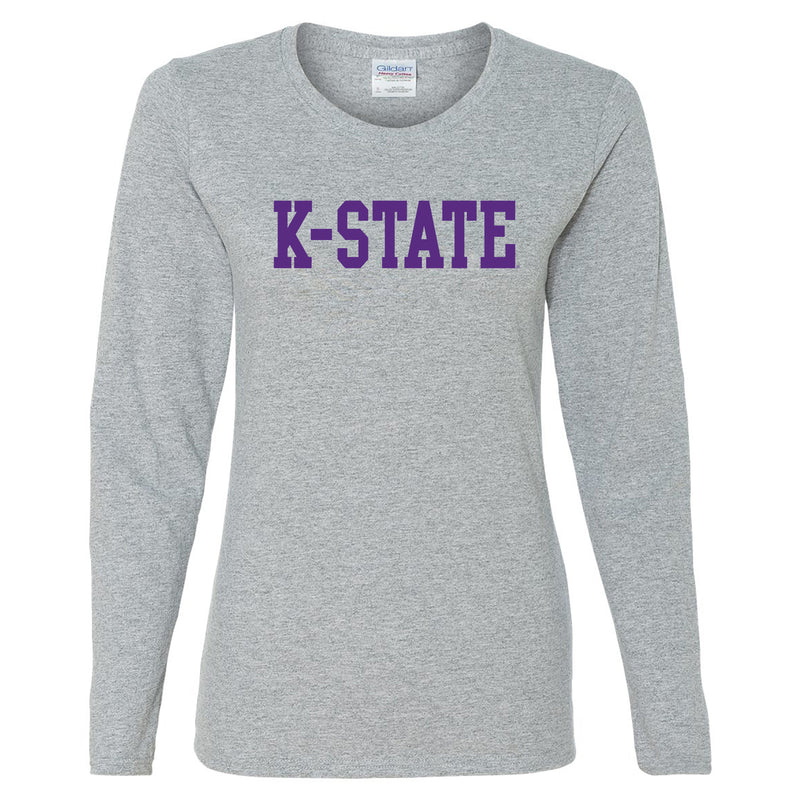 Kansas State University Wildcats Basic Block Cotton Womens Long Sleeve T-Shirt - Sport Grey
