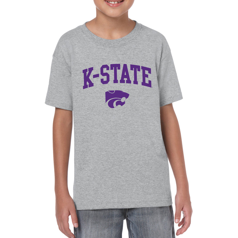 Kansas State University Wildcats Arch Logo Cotton Youth T-Shirt - Sport Grey