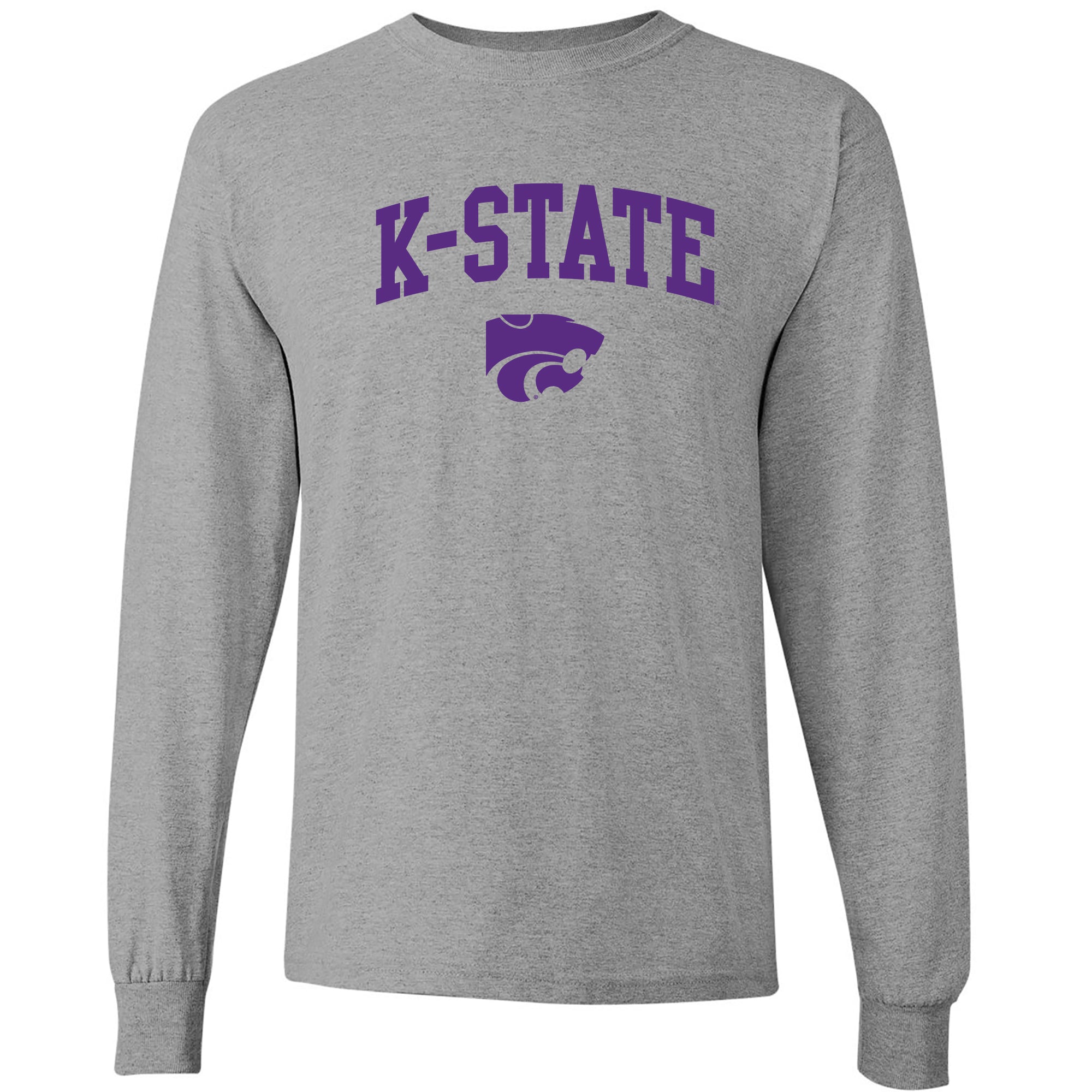 Kansas State University Wildcats Arch Logo Cotton Long Sleeve T-Shirt Sport Grey