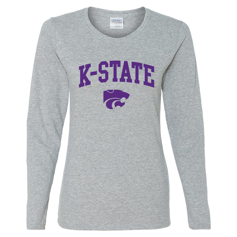 Kansas State University Wildcats Arch Logo Cotton Womens Long Sleeve T-Shirt - Sport Grey