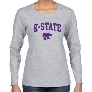 Kansas State University Wildcats Arch Logo Cotton Womens Long Sleeve T-Shirt - Sport Grey