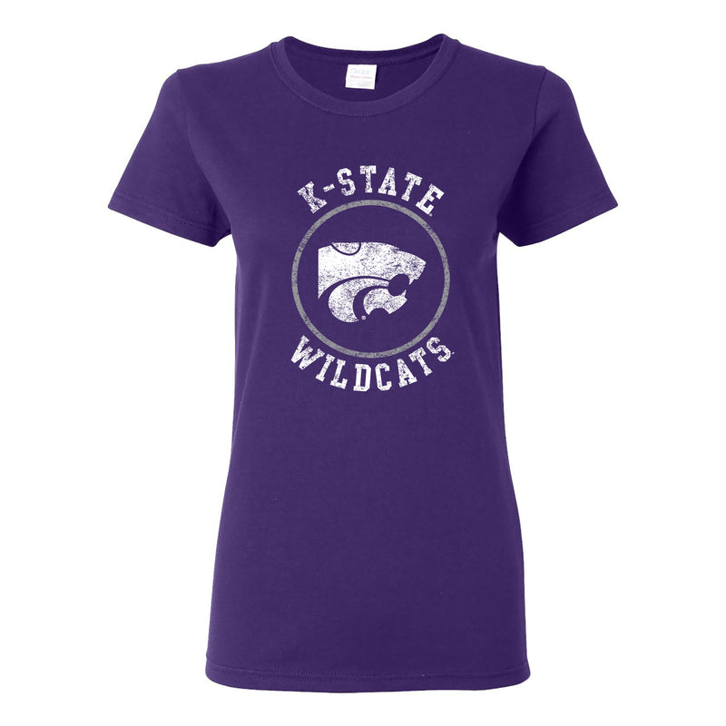 Kansas State University Wildcats Distressed Circle Logo Cotton Womens T-Shirt - Purple