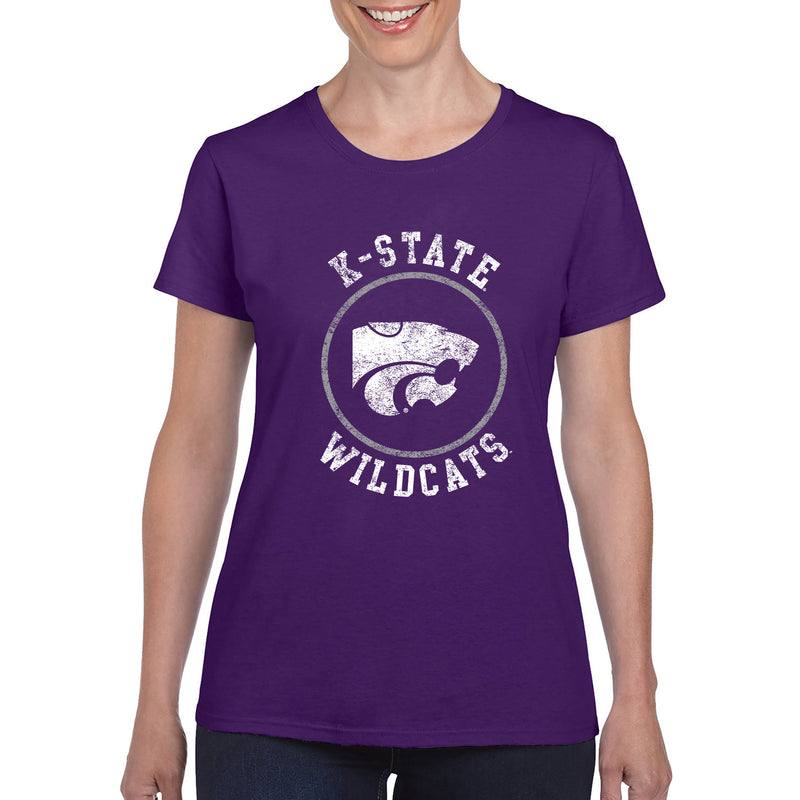 Kansas State University Wildcats Distressed Circle Logo Cotton Womens T-Shirt - Purple