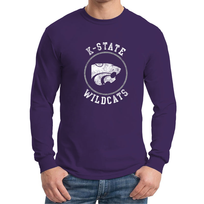 Kansas State University Wildcats Distressed Circle Logo Cotton Long Sleeve T-Shirt - Purple