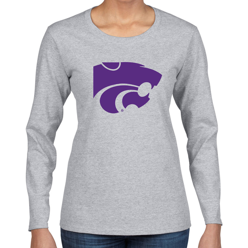 Kansas State University Wildcats Primary Logo Cotton Womens Long Sleeve T-Shirt - Sport Grey