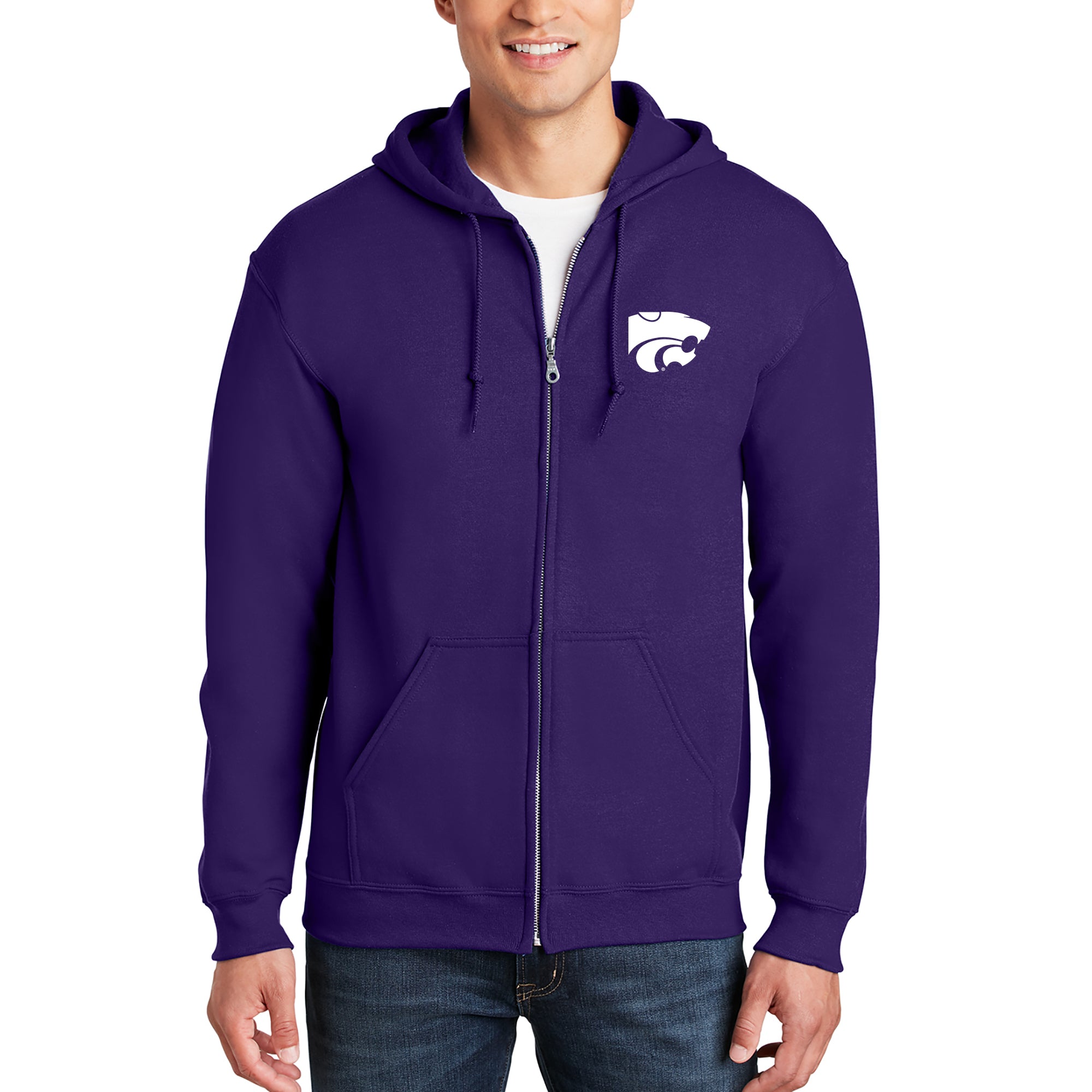 Kansas State University Wildcats Primary Logo Left Chest Embroidered Full Zip Hoodie Purple