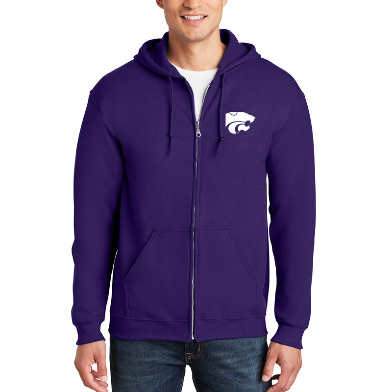 Kansas State University Wildcats Primary Logo Left Chest Embroidered Full Zip Hoodie - Purple
