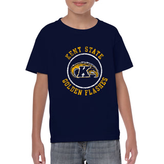 Kent State University Golden Flashes Distressed Circle Logo Youth Short Sleeve T Shirt - Navy