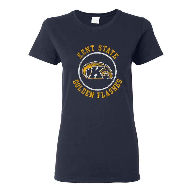Kent State University Golden Flashes Distressed Circle Logo Womens Short Sleeve T Shirt - Navy