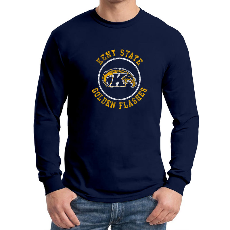 Kent State University Golden Flashes Distressed Circle Logo Long Sleeve T-Shirt - Navy