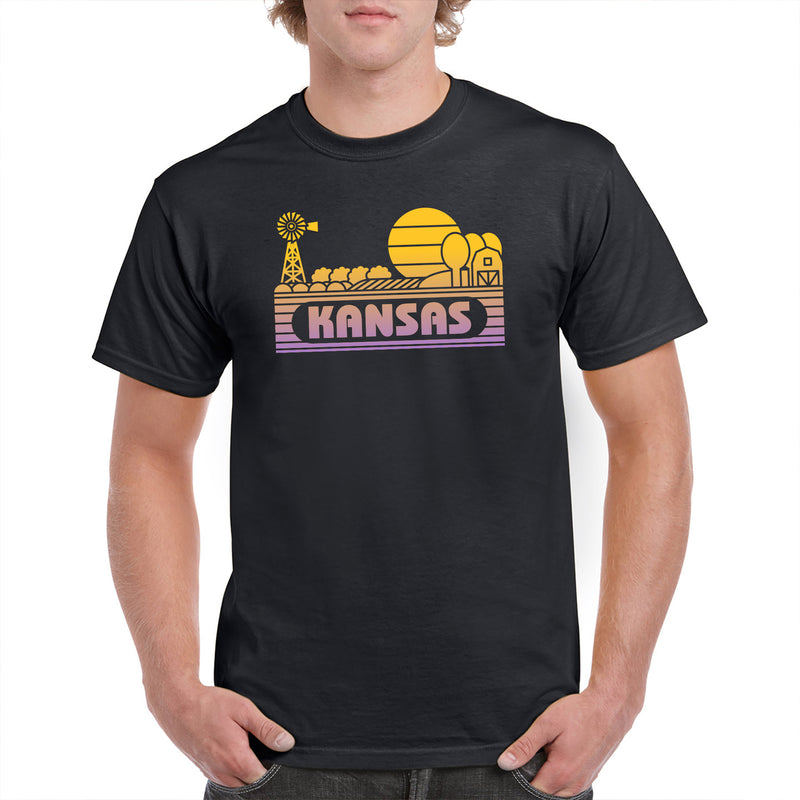 Kansas Groovy Sunset T-Shirt - Black