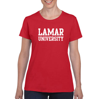 Lamar University Cardinals Basic Block Short Sleeve Women's T Shirt - Red