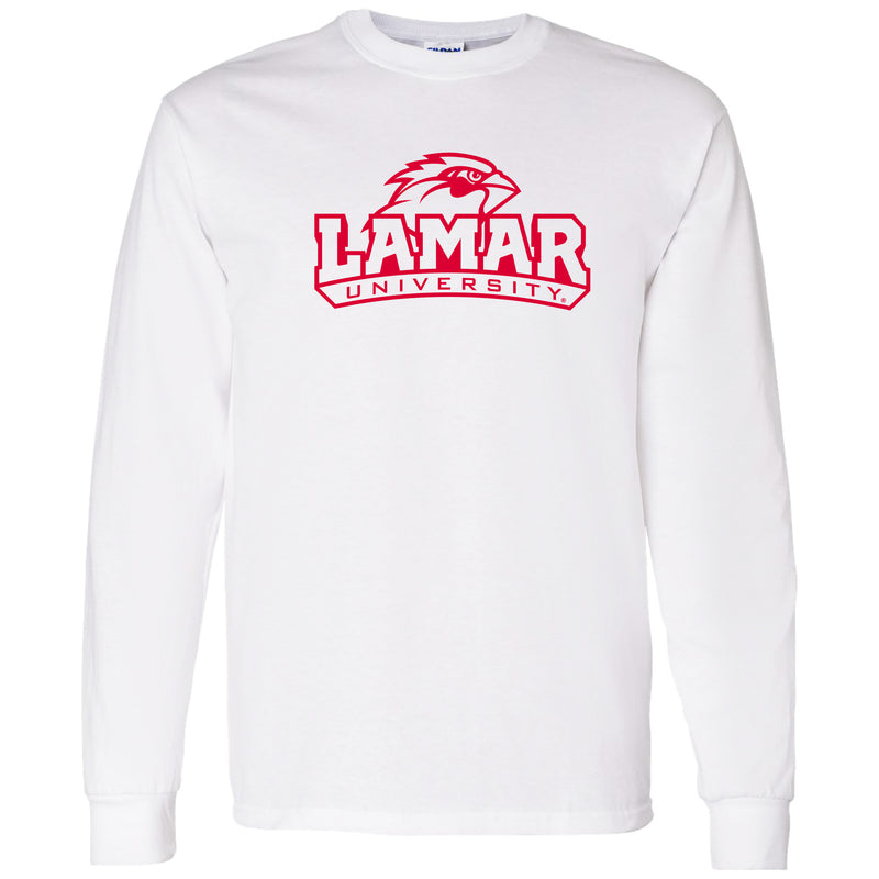 Lamar University Cardinals Arch Logo Long Sleeve T Shirt - White