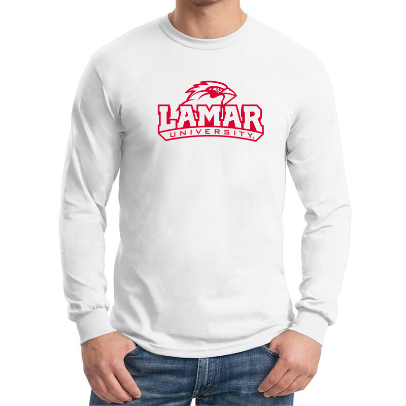 Lamar University Cardinals Arch Logo Long Sleeve T Shirt - White