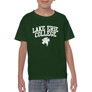 Lake Erie College Storm Arch Logo Youth T Shirt - Forest