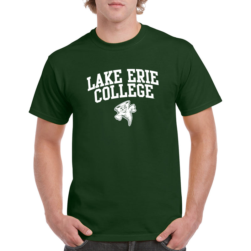 Lake Erie College Storm Arch Logo Short Sleeve T Shirt - Forest