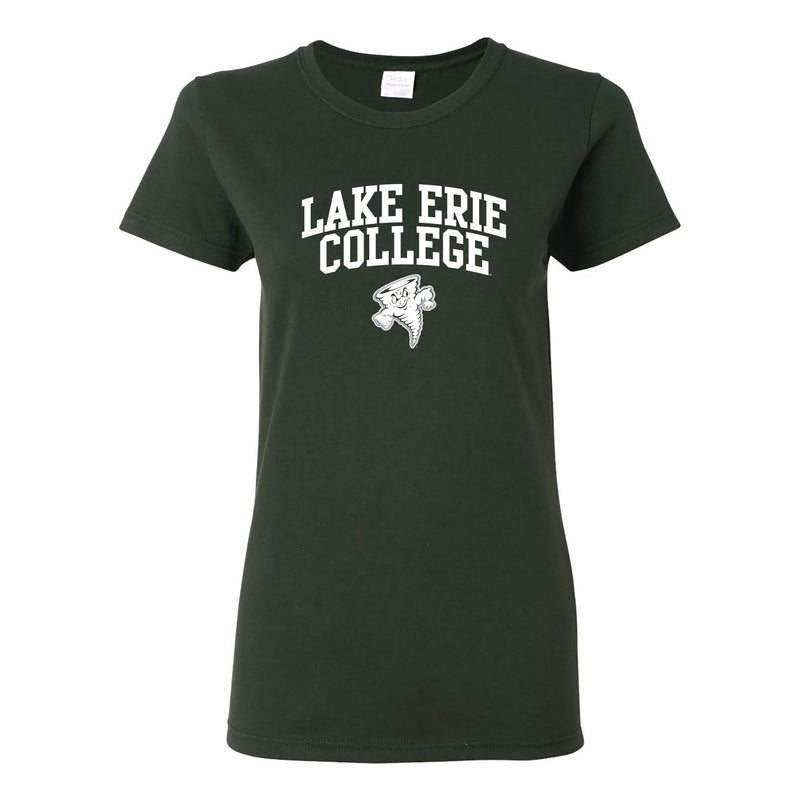 Lake Erie College Storm Arch Logo Womens Short Sleeve T Shirt - Forest