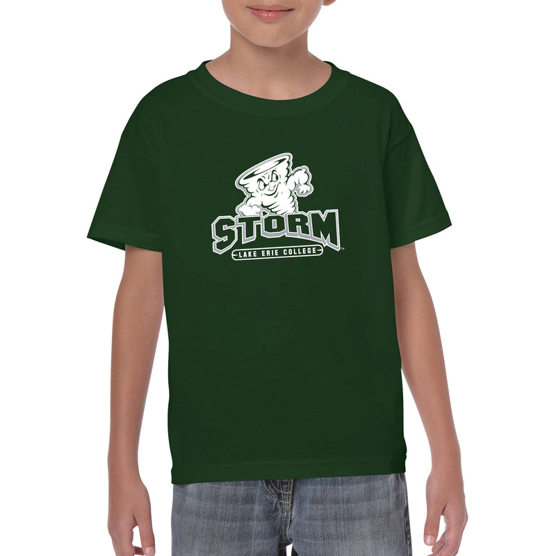 Lake Erie College Storm Primary Logo Youth Short Sleeve T Shirt - Forest