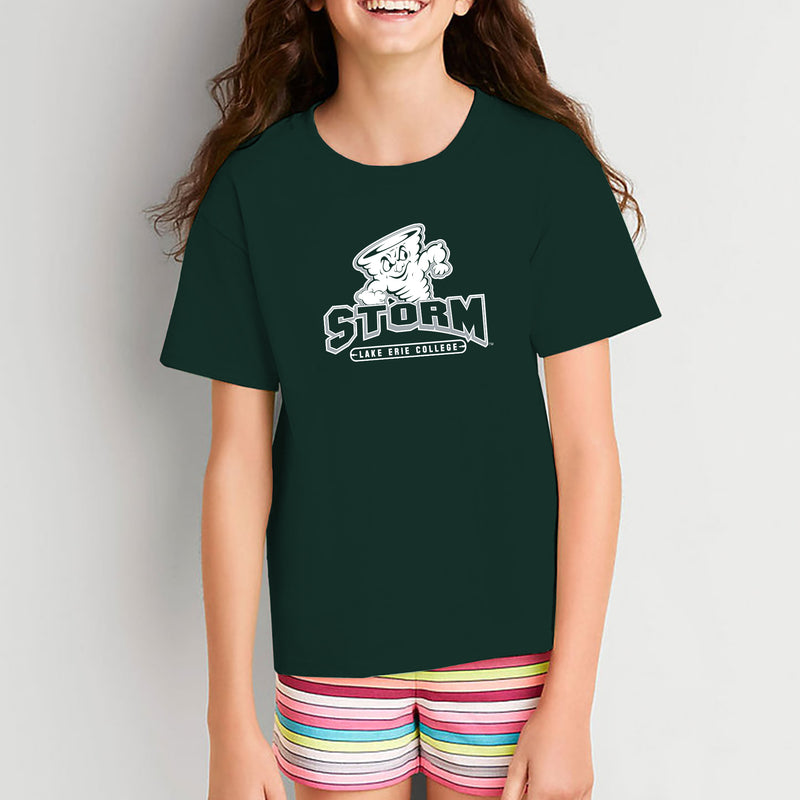 Lake Erie College Storm Primary Logo Youth Short Sleeve T Shirt - Forest