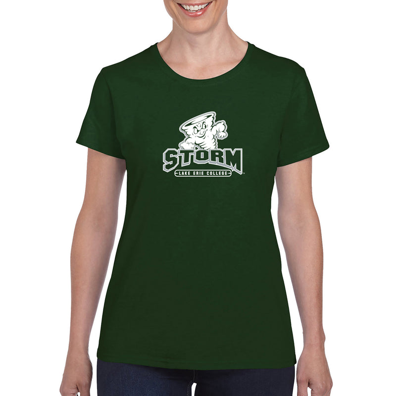 Lake Erie College Storm Primary Logo Womens Short Sleeve T Shirt - Forest