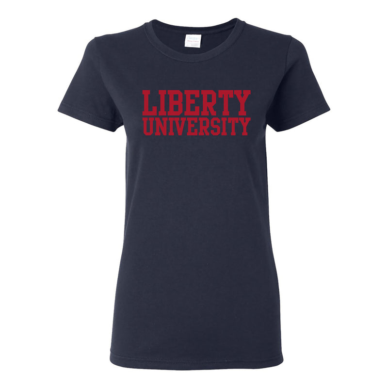 Liberty University Flames Basic Block Womens T Shirt - Navy