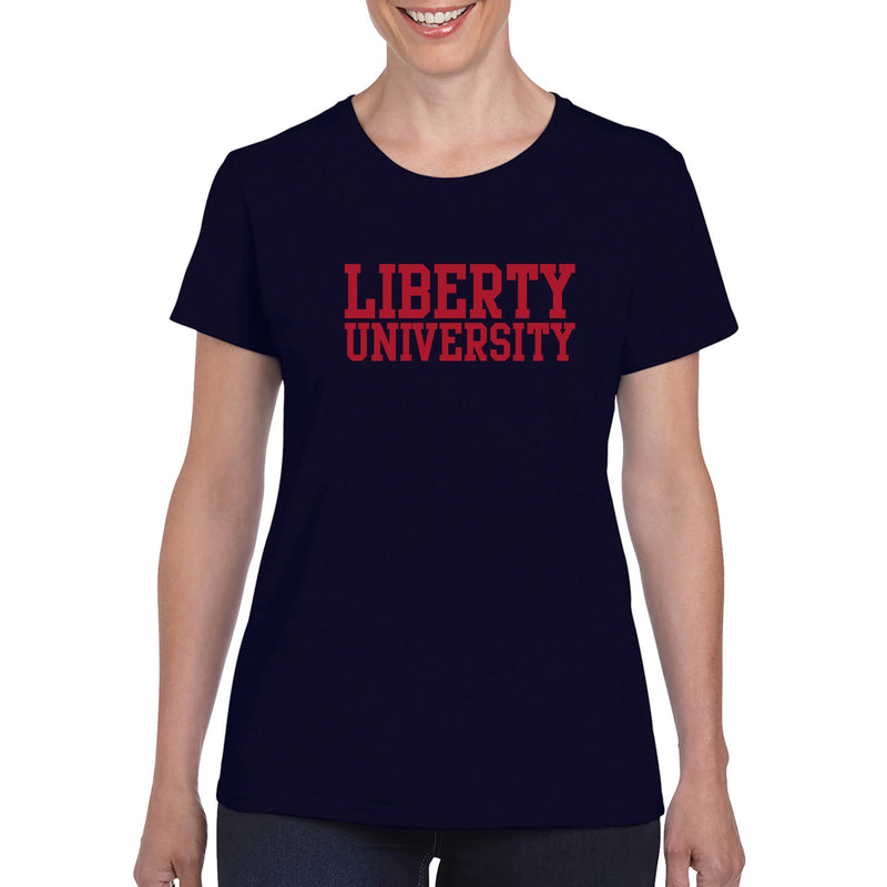 Liberty University Flames Basic Block Womens T Shirt - Navy