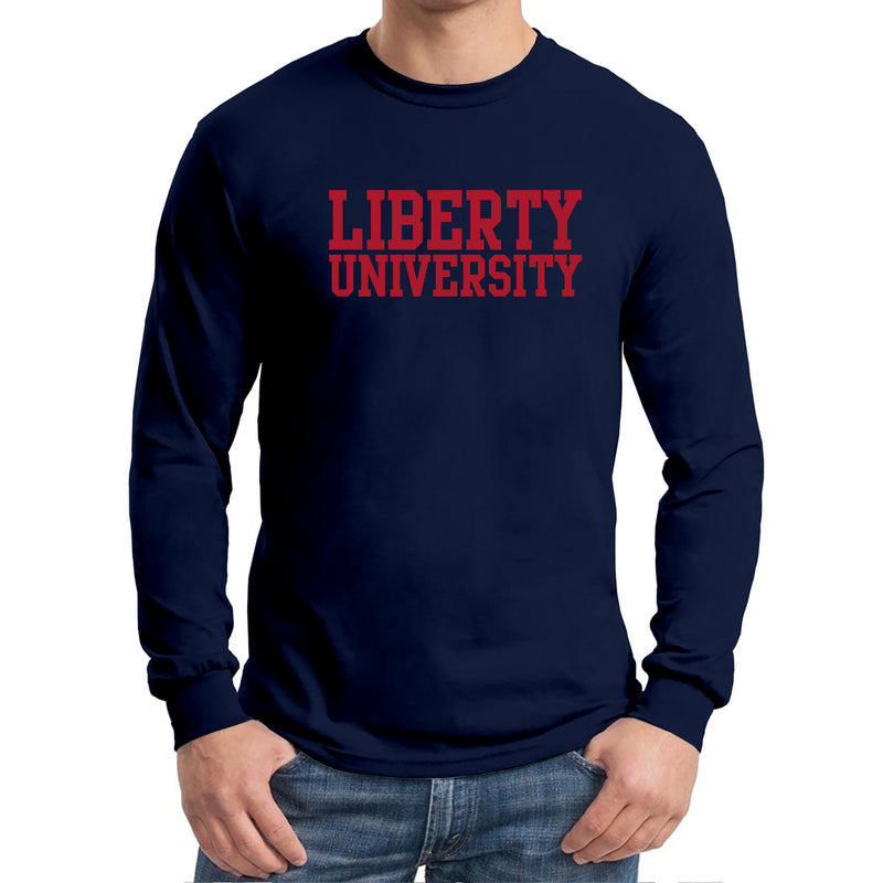 Liberty University Flames Basic Block Long Sleeve T Shirt - Navy
