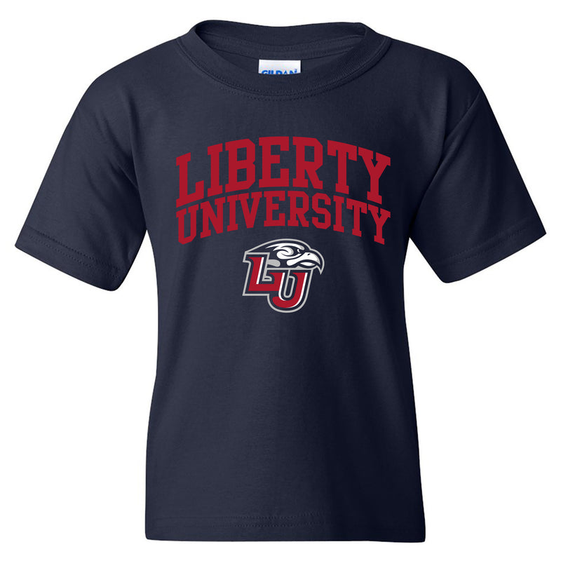 Liberty University Flames Arch Logo Youth T Shirt - Navy