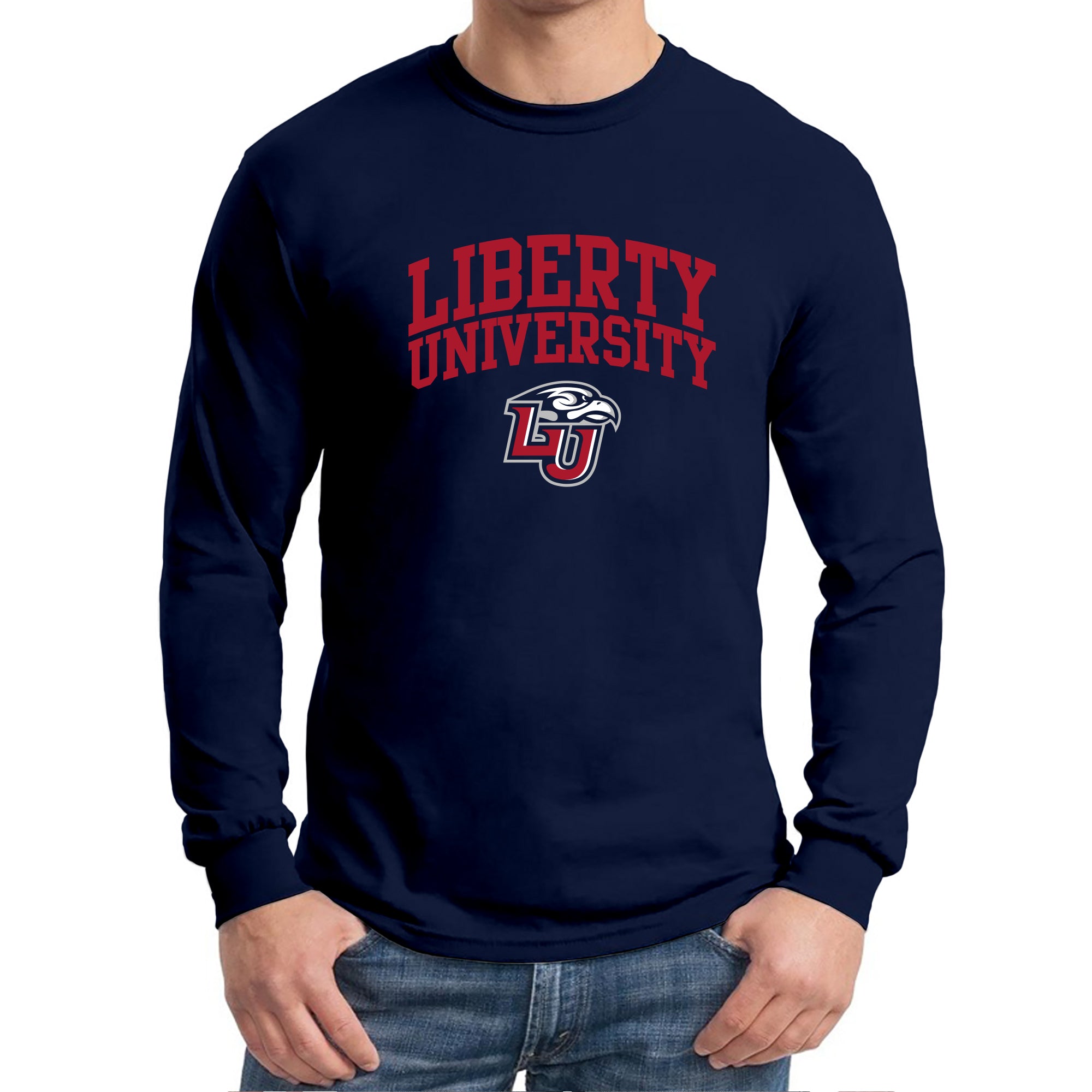 Liberty University Flames Arch Logo Long Sleeve T-Shirt in Blue | Size: 2XL