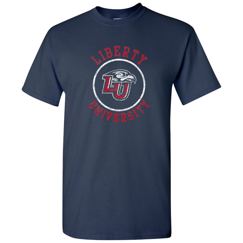 Liberty University Flames Distressed Circle Logo T Shirt - Navy