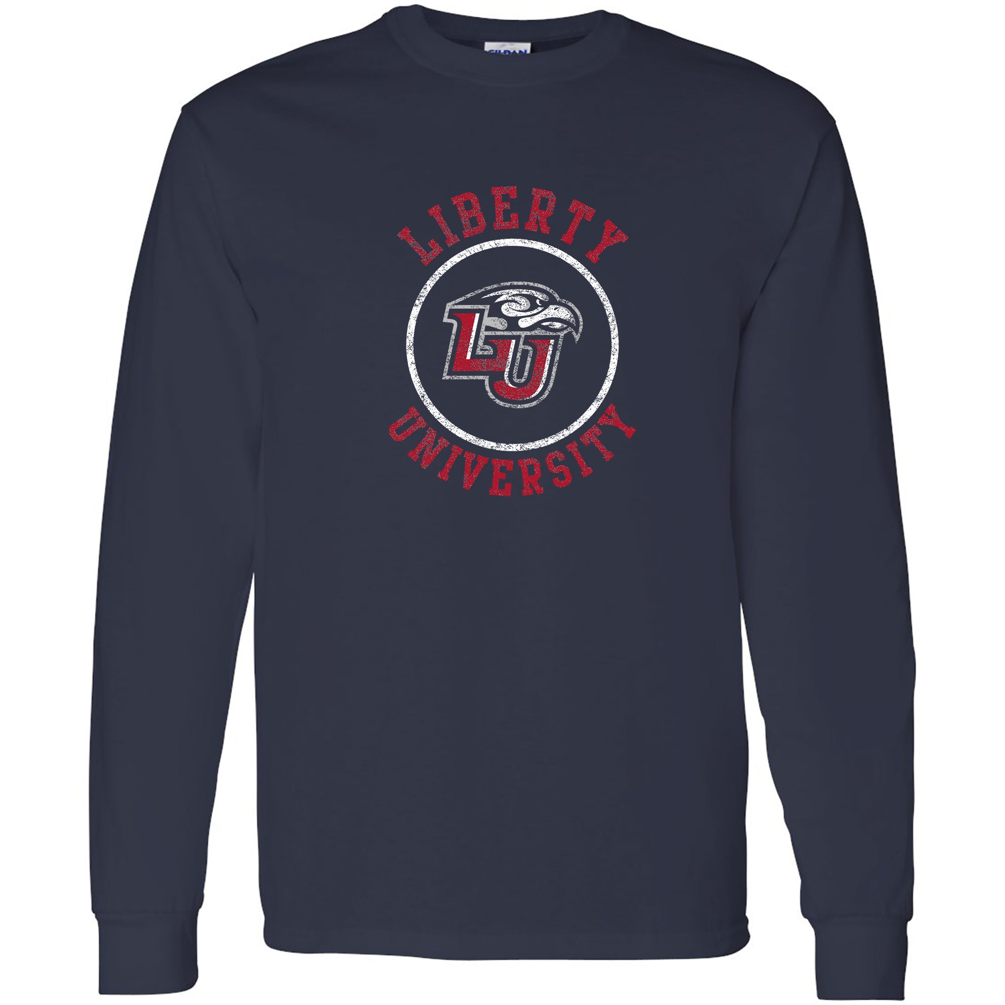 liberty university gear Liberty University Flames Distressed Circle Logo Long Sleeve T-Shirt in Blue | Size: Medium