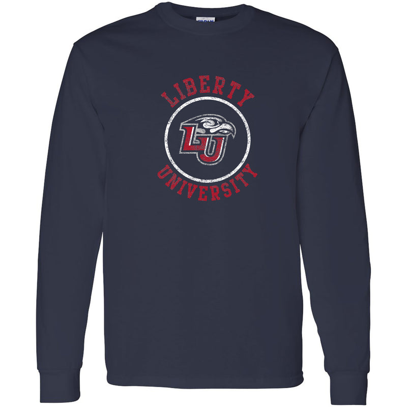 Liberty University Flames Distressed Circle Logo Long Sleeve T Shirt - Navy