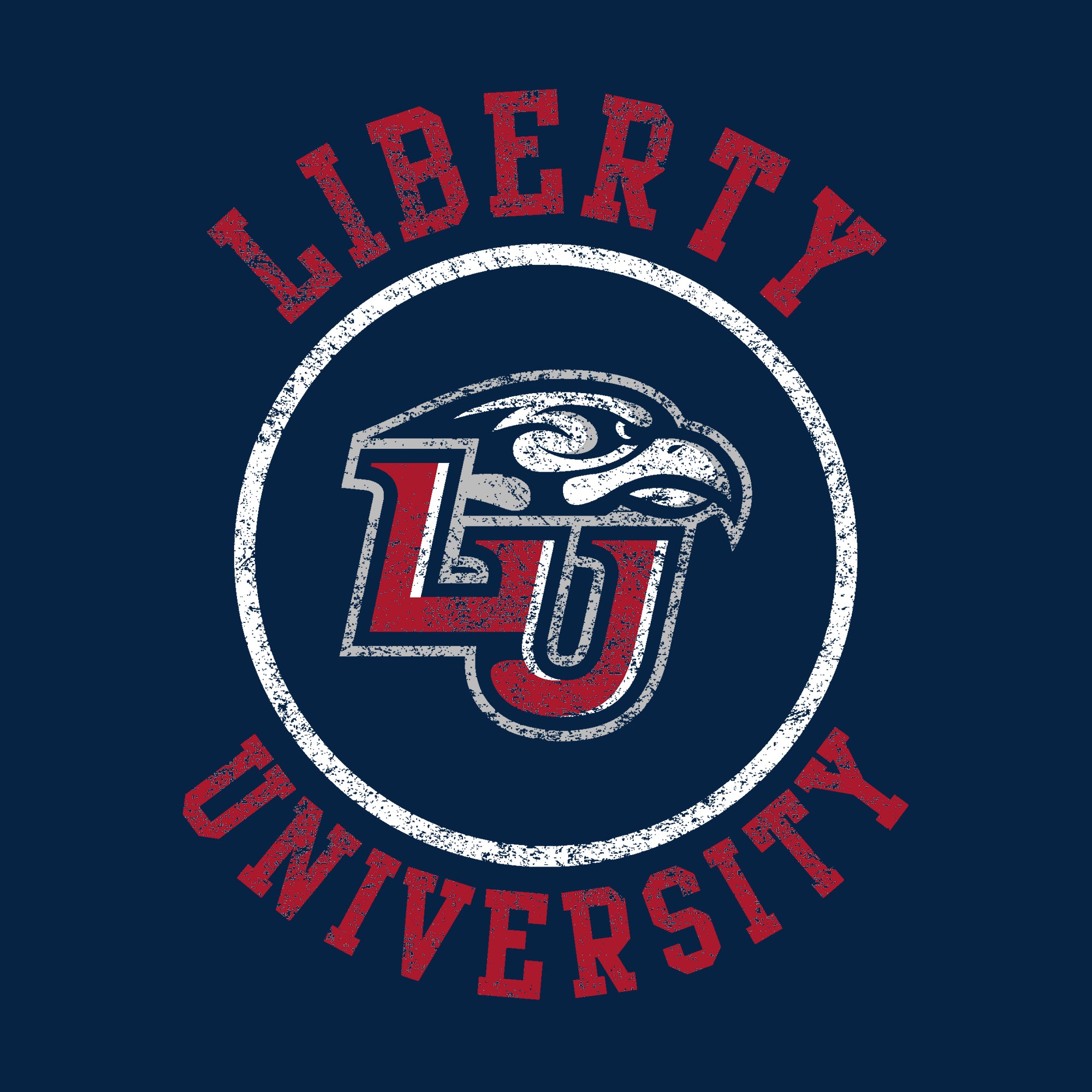 Liberty University Flames Distressed Circle Logo Short Sleeve T-Shirt in Blue | Size: Medium