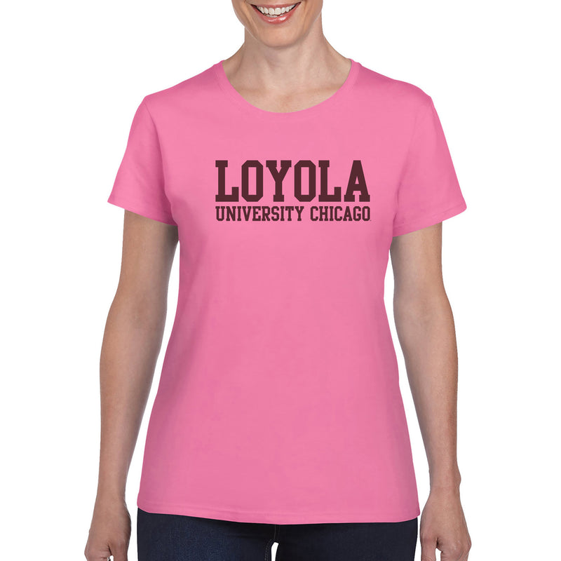 Loyola University Chicago Ramblers Basic Block Womens Short Sleeve T-Shirt - Azalea