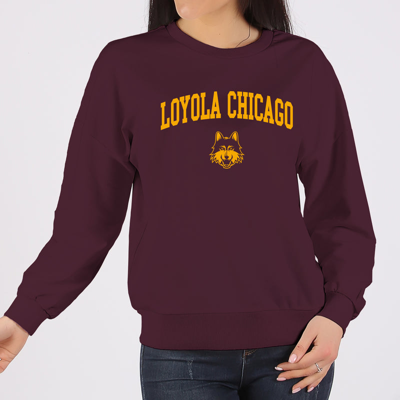 Loyola Chicago Ramblers Arch Logo Crewneck Sweatshirt - Maroon