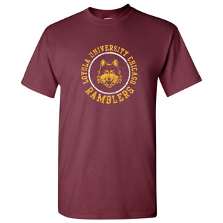 Loyola University Chicago Ramblers Distressed Circle Logo Short Sleeve T Shirt - Maroon