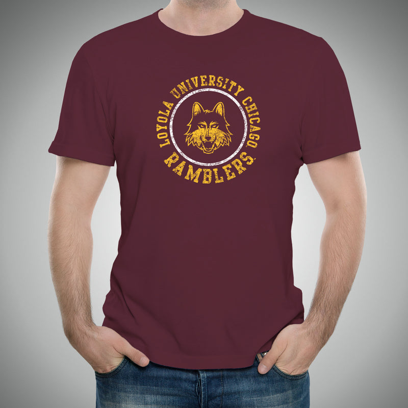 Loyola University Chicago Ramblers Distressed Circle Logo Short Sleeve T Shirt - Maroon