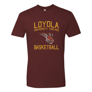 Loyola University Chicago Ramblers Faded Retro Basketball Short Sleeve T Shirt - Maroon