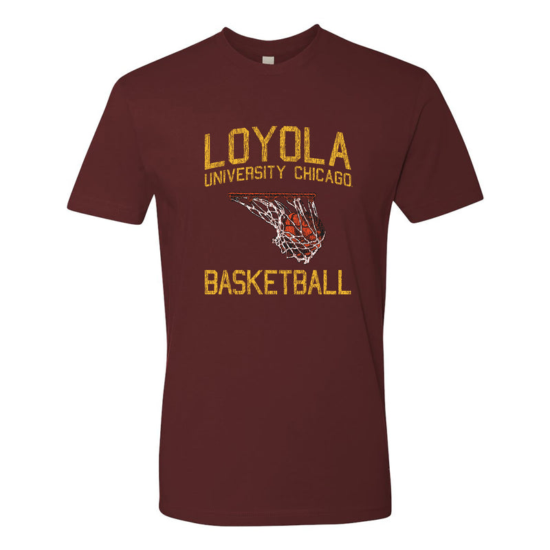 Loyola University Chicago Ramblers Faded Retro Basketball Short Sleeve T Shirt - Maroon